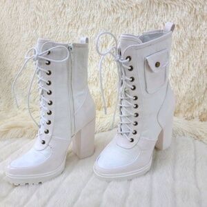 * Mata Shoes White 4" Chunky Heel Booties